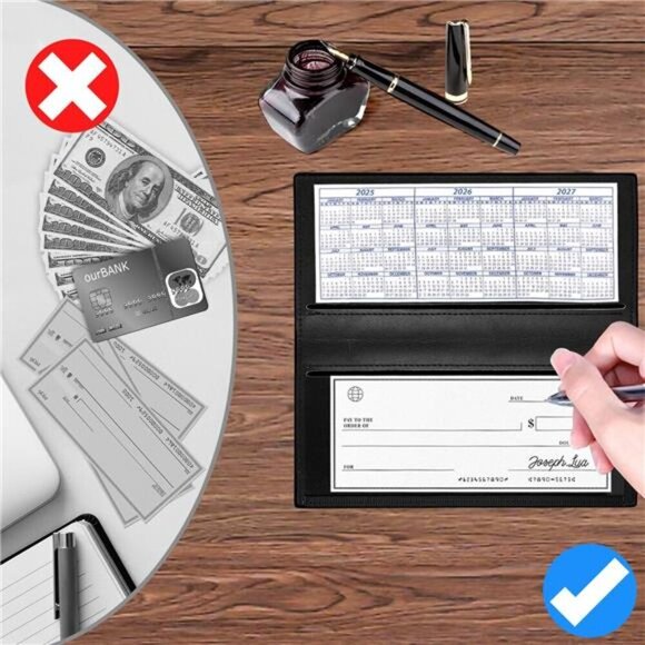 Leather RFID Checkbook Cover Wallet for Men Women Credit Card Holder Slim - Picture 6 of 7